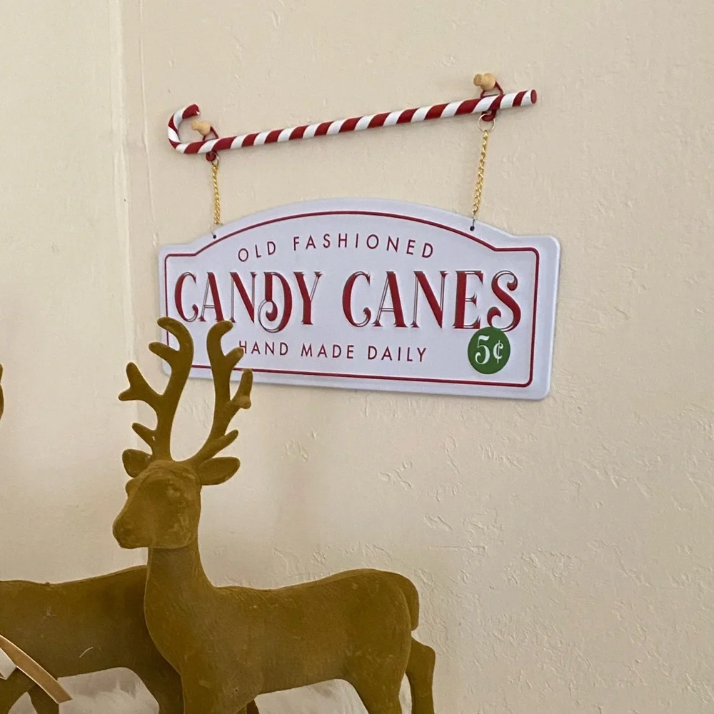 Christmas Target Bullseye Old Fashioned Candy Canes Metal Sign